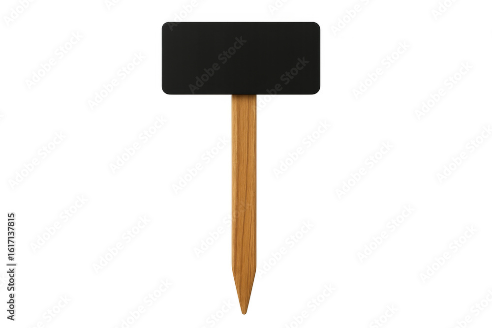 Poster black rounded rectangle sign on wooden stick with transparent background, perfect for adding custom 