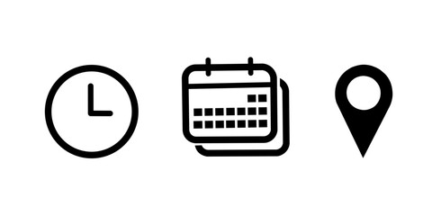 date icon, event information icon, date time and place information icon. travel icon vector illustration