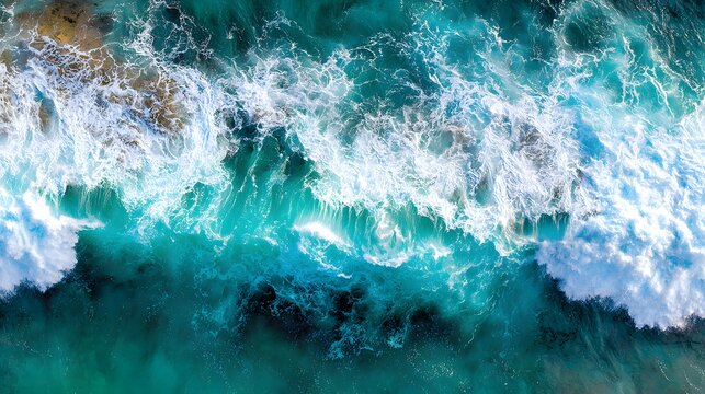 Powerful ocean waves crashing against the shore.