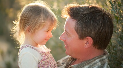 Father and Daughter Bonding Outdoors on Sunny Lawn with Natural Affection