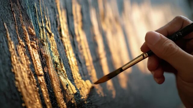 Hands of artist applying oil paint on canvas, creating texture and depth through brushwork.