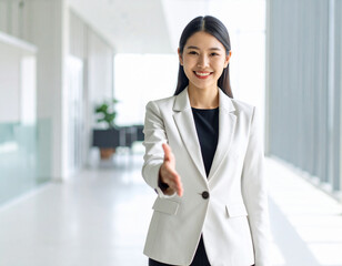 握手を求める若いビジネスウーマン