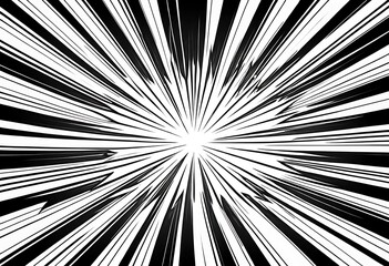 Abstract Black and White Radial Comic Speed Lines Background with Central White Spot