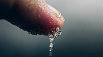 Water droplets falling from fingertip