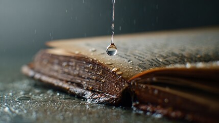 Water droplets on aged book pages