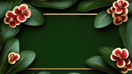 Floral border design with vibrant flowers and lush green leaves