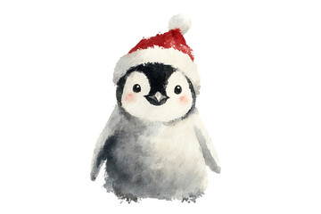 Cute penguin wearing Santa hat