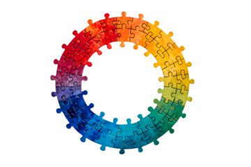 Colorful puzzle pieces forming a circle.