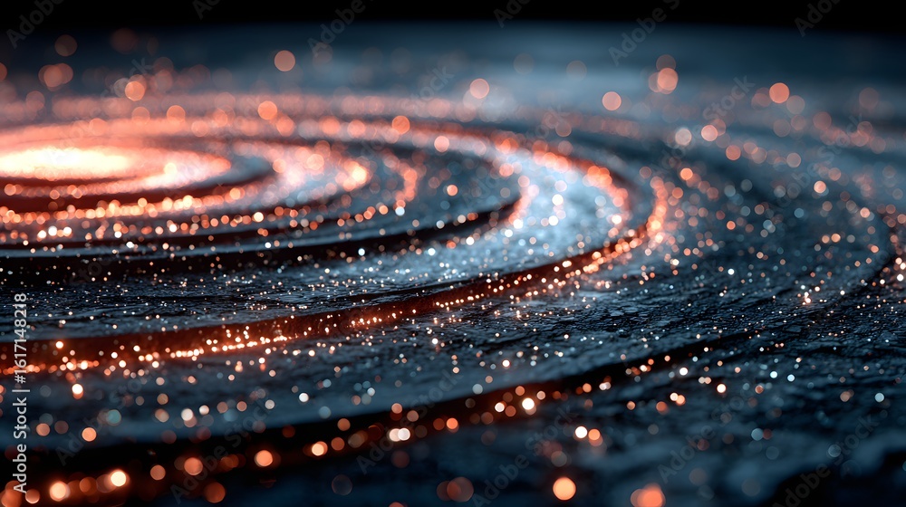Poster abstract swirling patterns of light and dark.