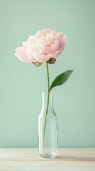 Pale pink peony in clear glass vase