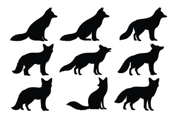 Fox silhouette vector set, Wolf silhouettes
