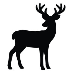 Black silhouette of a stag deer with large antlers standing on a white background animal wildlife