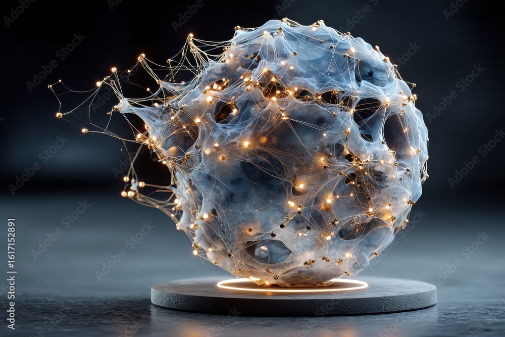 Aufkleber abstract network sphere with glowing connections on a textured platform