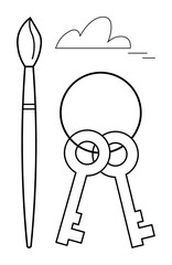 Paintbrush with interlocked keys and a cloud outline, evoking creativity, innovation, potential, and freedom. Ideal for creativity, art, design, problem-solving imagination opportunities