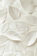 A close-up view of a textured surface.  Many sculpted, light beige leaves fill the image, creating a repeating pattern.  Soft light highlights the leaf details