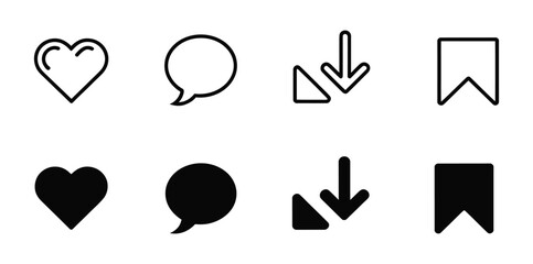  Social Media Interaction Icons: Like, Comment, Download, Save