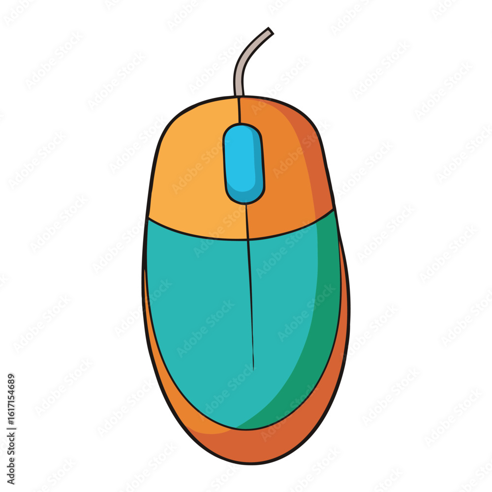 Poster a vibrant colored computer mouse with a sleek design, smooth curves, and ergonomic grip—perfect for 
