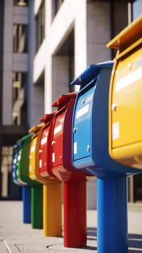 Colorful Mailboxes on the Side of a City Road. Generative AI