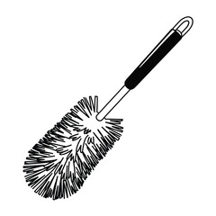 Hand drawn illustration of a fluffy toilet brush with a black handle