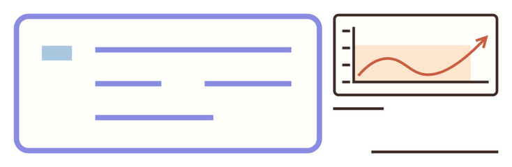 Obraz premium Data table alongside upward-trending graph showing growth metrics. Ideal for business growth, analytics, finance, data management, performance monitoring, productivity, simple flat metaphor