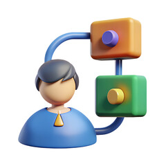 3d cartoon Floating Task Icons Connected to Remote Worker via Tether in plastic style isolated on white background