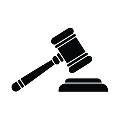 Black silhouette of a judge s gavel and sounding block