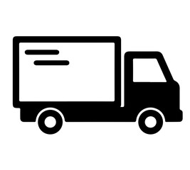 Simple black and white illustration of a delivery truck.