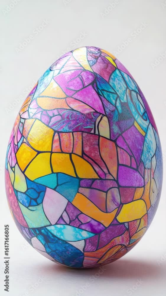 Poster decorative egg with multi-colored patterns.