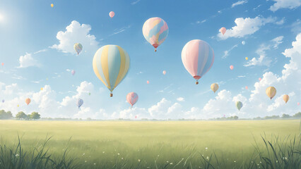 Fototapeta premium lying hot air balloon in a field