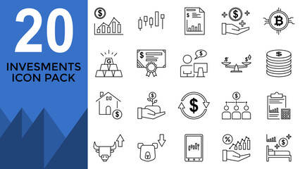Investment Icon Set, 20 Vector Finance and Wealth Symbols