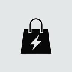 Black shopping bag with a white lightning bolt symbol