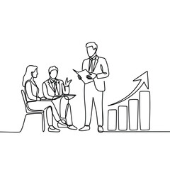 Business meeting with upward trending graph and team collaboration