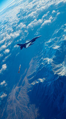 Realistic photo f16 airplane fire missile in target