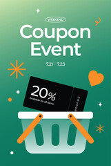 Colorful Coupon Event Templates with Shopping Basket Illustration