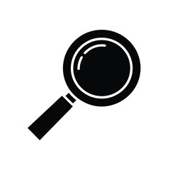 Black silhouette of a magnifying glass on a white background