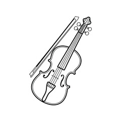 Hand drawn sketch of a violin and bow on a white background
