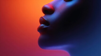 Obraz premium Futuristic profile picture in coral lavender glow digital art abstract studio side view