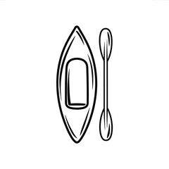 Hand drawn sketch of a kayak and paddle on a white background