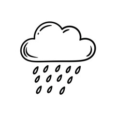 Hand drawn doodle of a rain cloud with falling raindrops