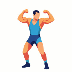 Fototapeta premium Minimal Vector of Wrestler Flexing in Classic Pose