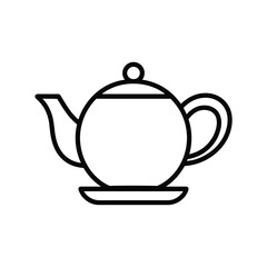 Simple line art icon of a classic teapot on a saucer