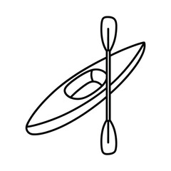 Simple line drawing of a kayak and paddle