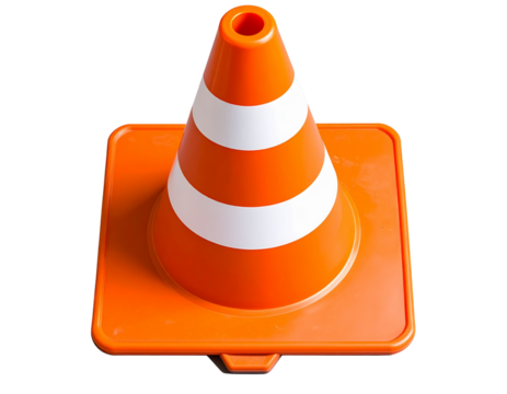Top-Down View of Safety Cone with Reflective Bands and Wide Square Base, PNG with No Background – AI Generated