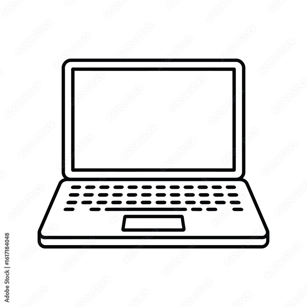 Poster simple line art icon of an open laptop computer