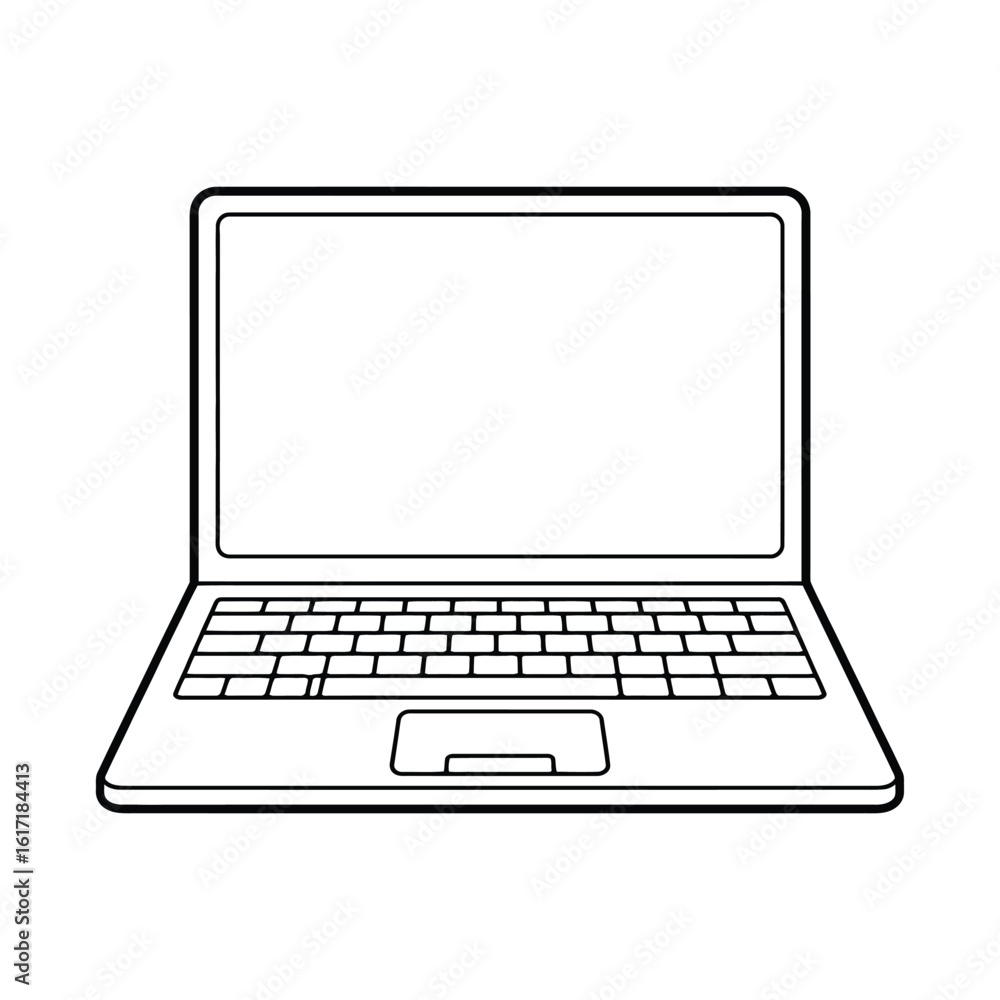 Poster simple line drawing of an open laptop computer