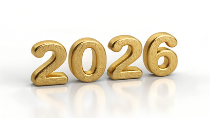 Shimmering gold 3D numbers '2026' gleam against a clean white background, symbolizing future success and prosperity.