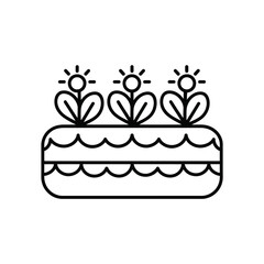 Simple line art illustration of three blooming flowers in a planter
