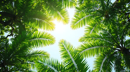 Fototapeta premium Lush palm trees and sunlight create a tropical paradise atmosphere