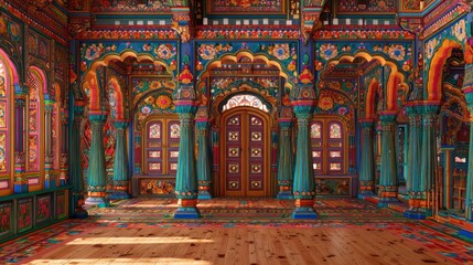 Vibrant interior of a colorful palace