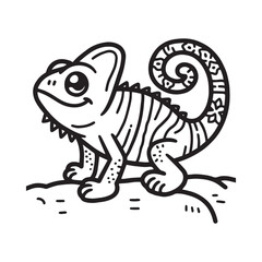 A black and white line art illustration of a cheerful iguana Silhouette vector design. 
